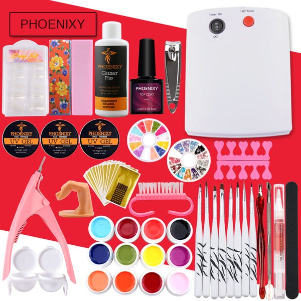 

36w uv nail dryer lamp manicure uv gel polish set nail brush french tips manicure pedicure tools kit
