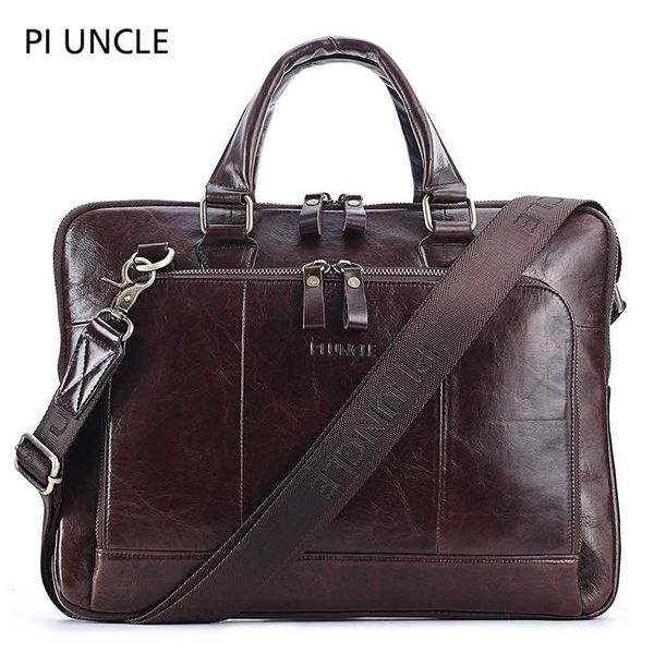 

pi uncle leather briefcase men's business casual thin 14-inch computer bag header layer leather briefcase men