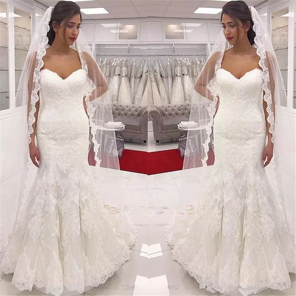 

sweetheart lace appliques slim mermaid wedding dresses simple 2019 backless bridal gowns long vestidos de mariee vintage plus size, White