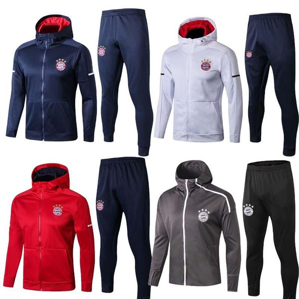 

bayern jacket hat style long sleeve suit kit soccer jersey lewandowski training uniform footba bayern soccer jerseys suits jacket+pants, Black