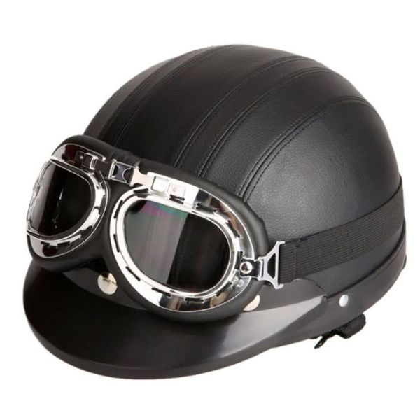 

motorcycle pu leather riding helmet windproof half face anti-uv motorbike road bike motor ridding head protect supplies