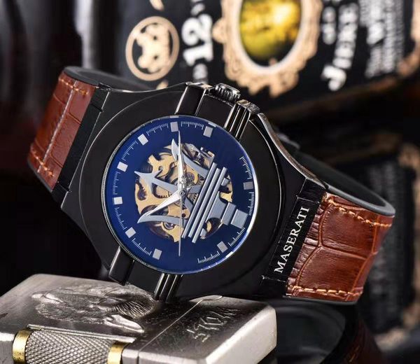 

selling luxury casual business machinery men's watch royal oak fine maserati watch leather belt ing, Slivery;brown