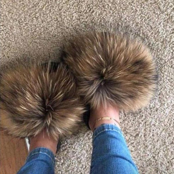 

coslony 2019 new fashion real hair slippers flip flops summer shoes beach slippers slides slip on shoes furry, Black