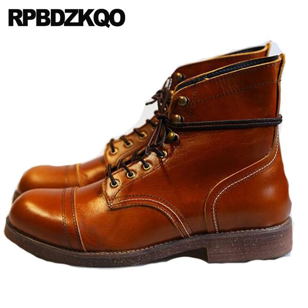 

big size british style boots plus full grain leather genuine booties designer shoes men ankle autumn lace up brown, Black
