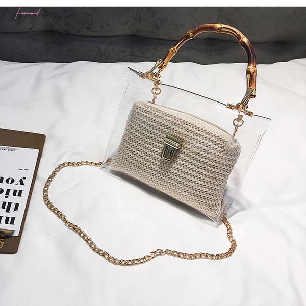 

transparent bag for women 2020 handbag with bamboo handle summer small crossbody bags ladies straw beach bags