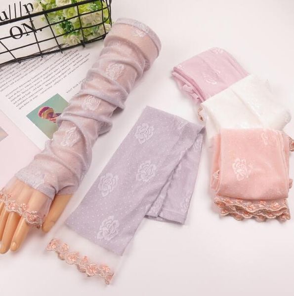 

women' summer long driving gloves lady' summer sunscreen long gloves lady' lace glove r086, Blue;gray