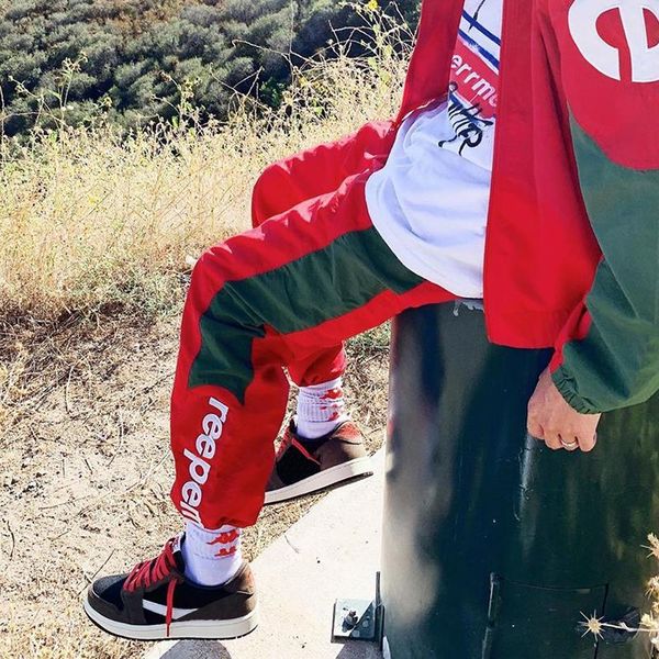 

19fw роскошные европейские боковые логотип трек брюки пэчворк длинные модные хлопчатобумажные брюки высокое качество мужские женские пара ди, Black