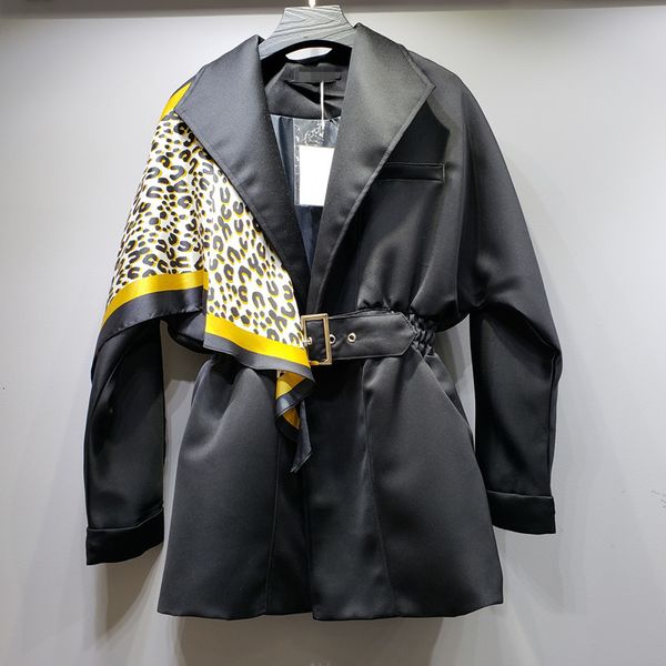 

ewq] 2019 autumn degree of tightness waist windbreaker loose coat woman leopard print small suit temperament blouse ah476, Black;brown