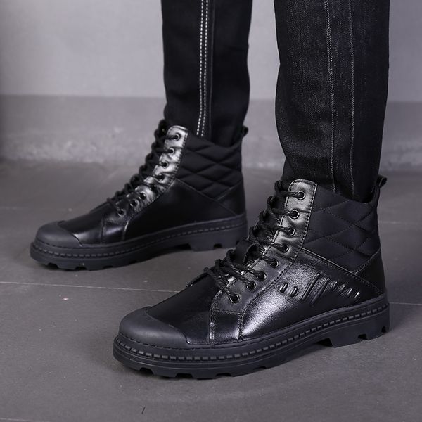 

men boots plush warm winter snow boots men shoes for lace up male shoes casual a4, Black