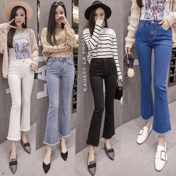 

new fashion woman jeans korean mid waisted solid flare jeans plus size lady casual with zipper, Blue
