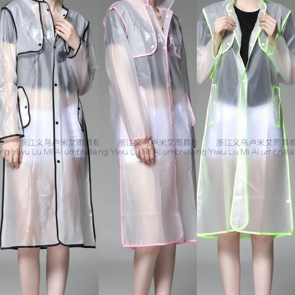 

eva brim frosted transparent long raincoat poncho female outdoor men's eva brim set single hiking raincoat set, Red;brown