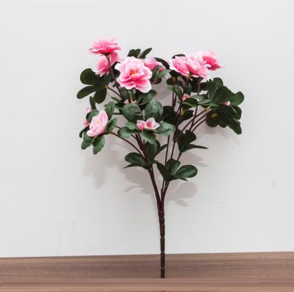 Bouquet di fiori di rododendro artificiale all'ingrosso 21 teste 32 cm di altezza azalea di seta per bouquet da sposa decorazioni per la casa del giardino