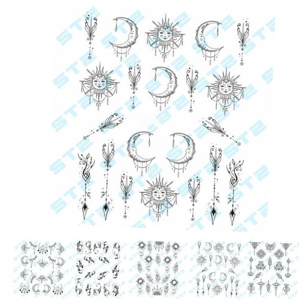 

new fashion nail art flower nail stickers decoration 3d diy women girls retro moon pendant nail decal, Black