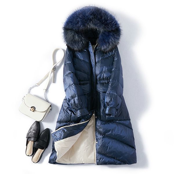 

tcyeek winter coat female brand 90% white down jacket women clothes 2019 korean real raccoon fur hooded down parkas 90126, Black