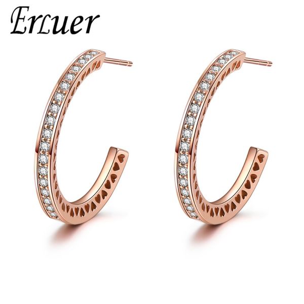 

erluer trendy women hoop earrings charm cz rose gold wedding earring for female party jewelry fashion friendship valentine gifts, Golden;silver