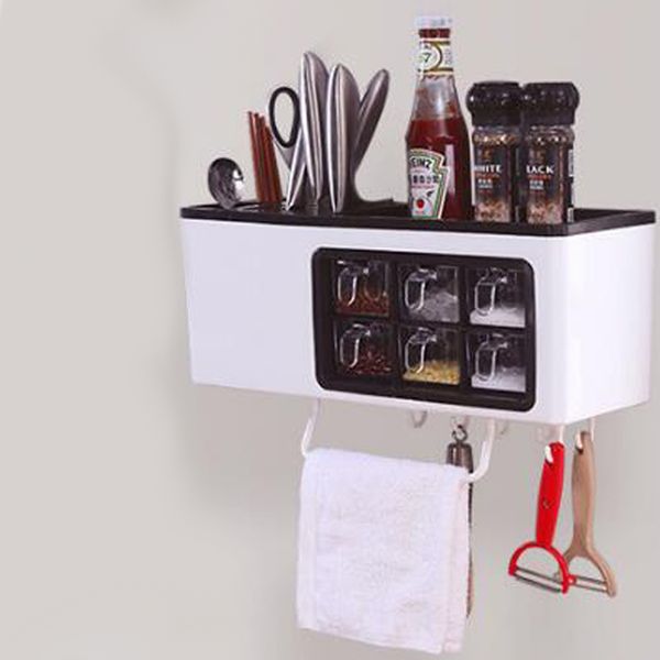 

wall mounted spice rack tableware holder condiment kitchen organizer storage box