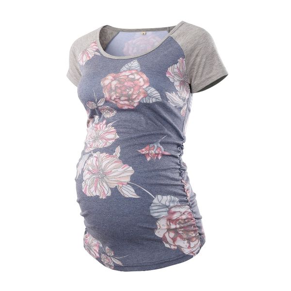 

maternity baseball crew neck flattering side ruching pregnancy t-shirt maternity clothes summer 2018 tunic tank women tees, White