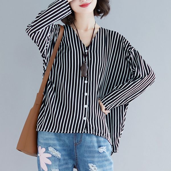 

ewq] 2020 spring summer new pattern v-collar pullovers casual shirt women shirt women fashion tide large size ak86400, White