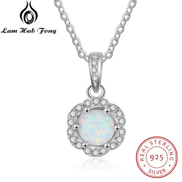 

women 925 sterling silver flower pendant necklace with zirconia created white opal necklace gift for girlfriend (lam hub fong