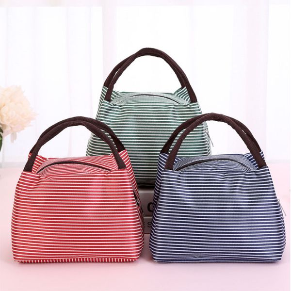 

factory direct multifunctional striped bento insulation bag oxford cloth waterproof large picnic bag ice, Blue;pink