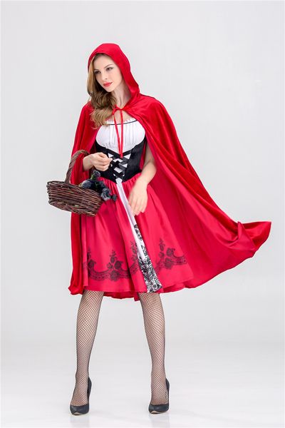 

красная шапочка костюм для женщин необычные взрослые хэллоуин косплей фантазия карнавал сказка s-xl девушка платье + плащ, Black;red