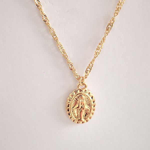

mestilo 2019 new retro women jewelry gold color retro jesus oval coin pendant necklace for women girls statement party jewelry, Silver