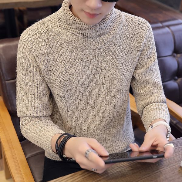 

men's sweaters men winter turtleneck warm sweater korea style thicken knitted pullover casual jersey undershirt, White;black