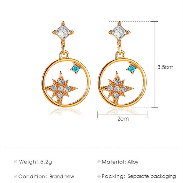 

10pcs/lot korea diamond star earrings long pattern eight star ear drop for women dress up alloy new dangle ear jewelry accessories, Golden