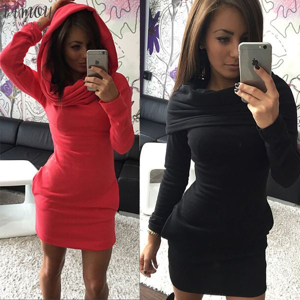 

новая мода женщины повседневная длинные рукава толстовки мини платье с капюшоном пуловер bow платье стильные женские тонкий мини-футляр плат, Black;gray