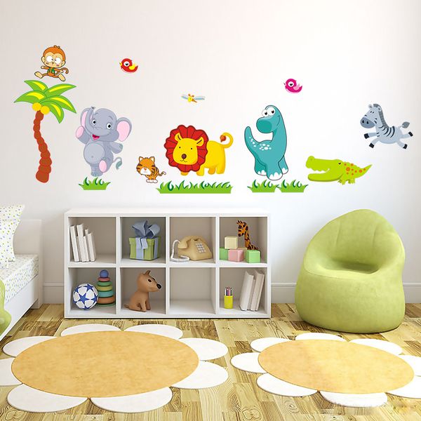 

cute dinosaur zebra giraffe cartoon jungle animals creative wall sticker for kids room bedroom decor supplies diy wall art decal