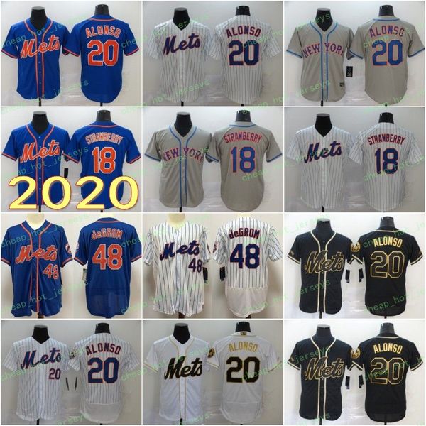 

2020 men 20 alonso jersey 48 degrom 18 strawberry baseball jerseys blue white grey flexbase coolbase man home road stitched, Blue;black