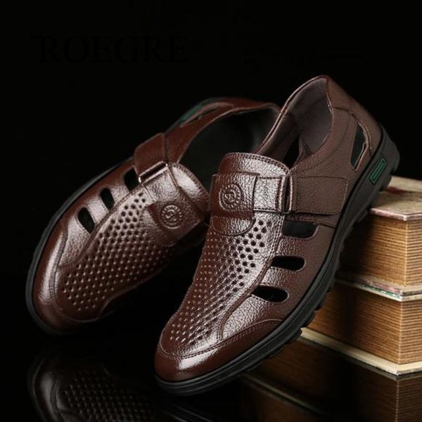 

2019 men sandals genuine leather cowhide male summer shoes outdoor beach slippers business casual sandals roman shoes 38-44, Black