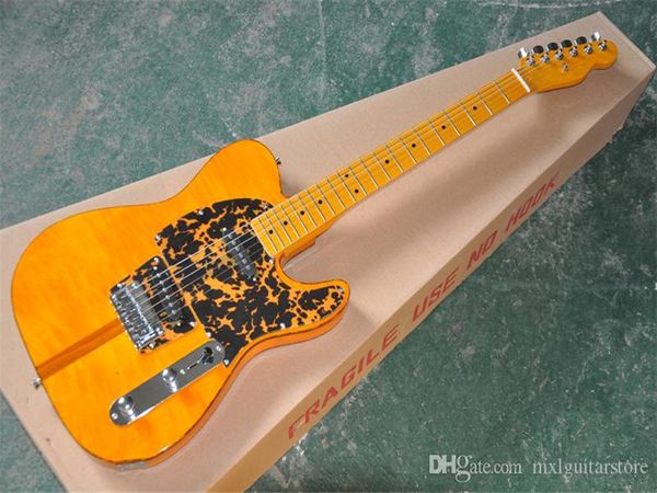 Электрическая гитара желтого тела с кленовым фрезонным, камуфляжным рисунком, предложение настроен на заказ