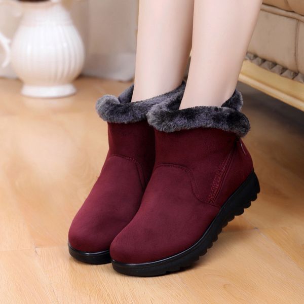 

2019 female fashion zip winter snow boots ladies warm fur suede wedge ankle boot women plus size 35-43 woman shoes y200115, Black
