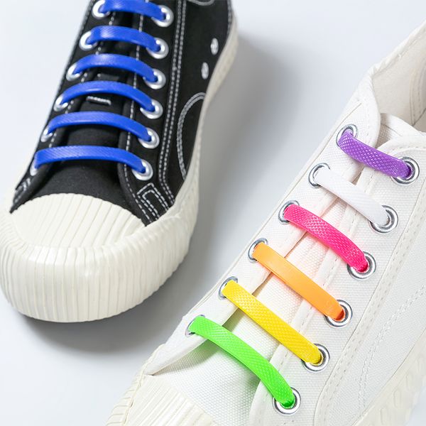 

shoelaces no tie silicone shoe laces sneakers 16pcs/lot special running elastic shoelace men women lacing rubber, White;pink