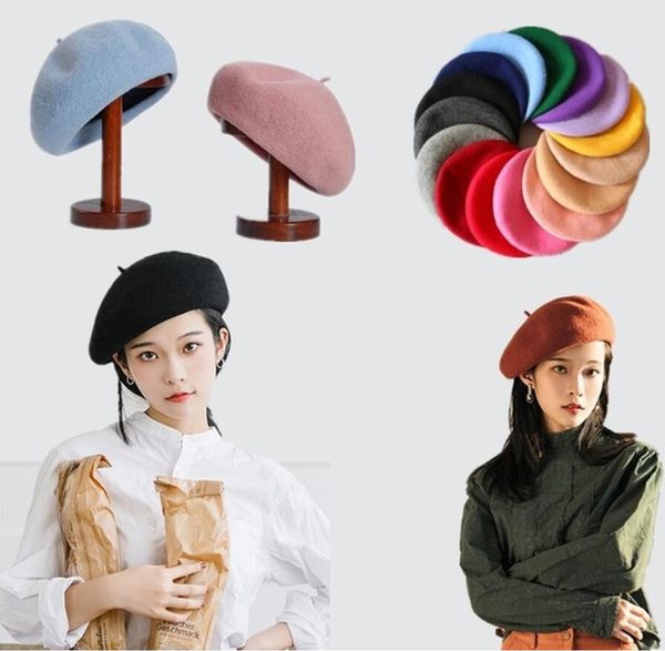

lady spring winter berets hat painter style hat women wool vintage berets solid color caps female bonnet warm walking cap 17 colors, Blue;gray