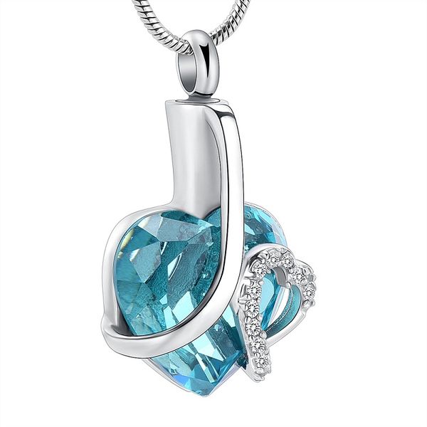 

ijd12465 new sell green crystal heart stainless steel cremation memorial jewelry for ashes urn keepsake pendant necklace jewelry, Silver