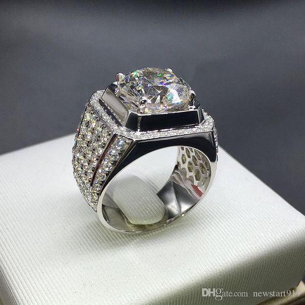 

men full of shiny luxury version of the honeycomb platinum-plated zircon wide version of men's diamond ring, Silver