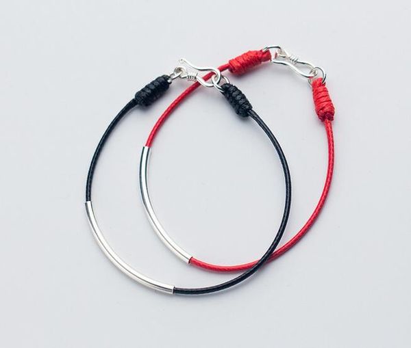 

1pc men's women's 100% real. 925 sterling silver jewelry tube arch bar black red cord chain bracelet for couples' gtls472, Golden;silver