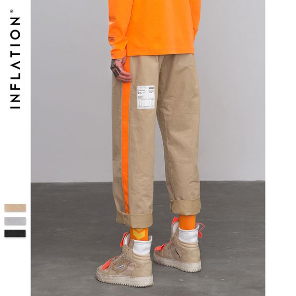 

inflation fluorescence side straight casual pants streetwear hip hop swag loose fit cargo pants cotton brand trousers 8863w, Black
