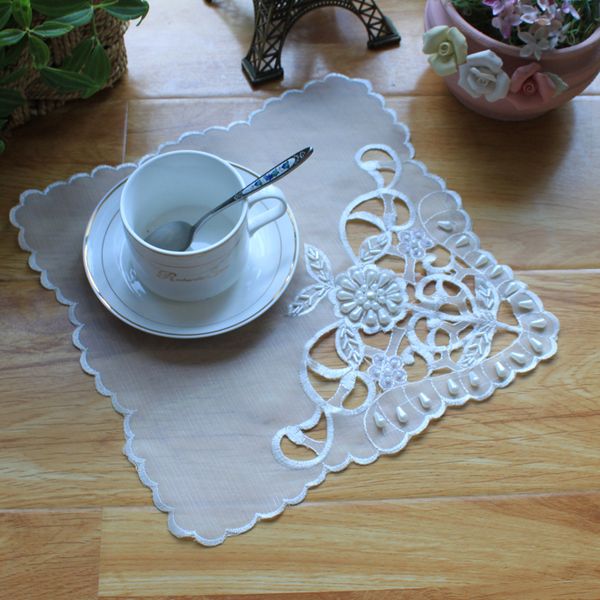 

embroidery placemat beaded tulle lace mat coffee table cover accessories party coasters drinks place mats white placemats eq20