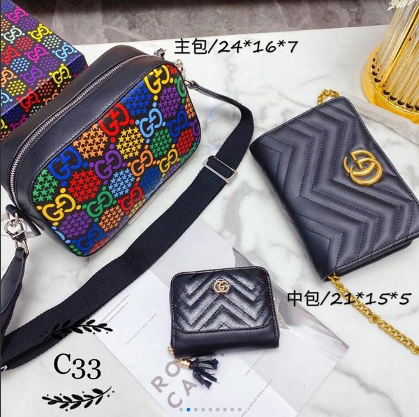 

2020 classic ladies wild shoulder bag fashion messenger bag backpack women's elegant leather color handbag three-piece set