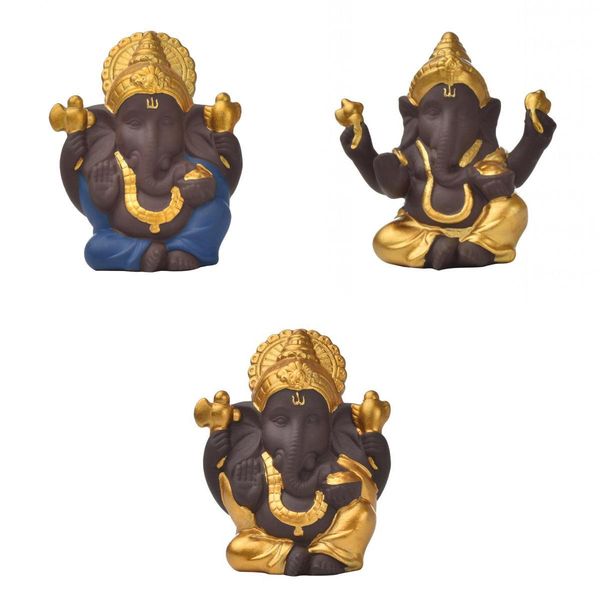 

3pcs ganesha statue figurine buddhism hindu god sculptures shelf ornaments