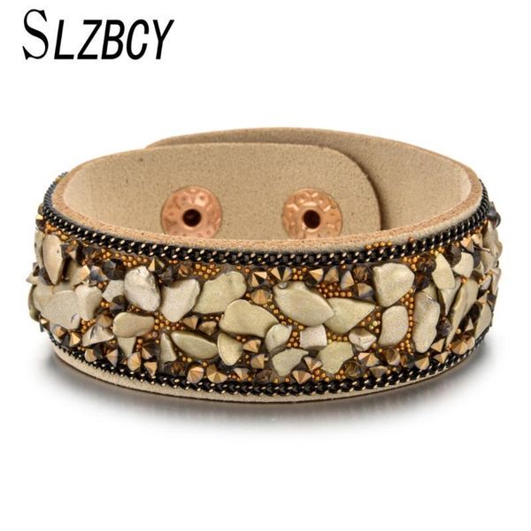 

2020 nature stone leather bracelets for women wrap cuff crystal wide bangles wristband fashion jewelry pulsera, Black