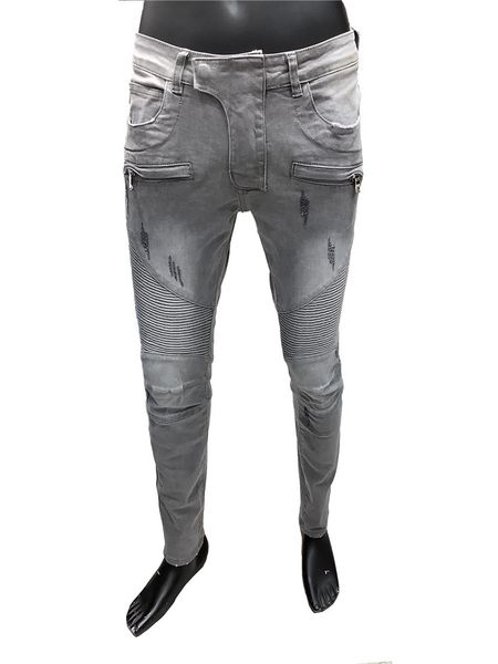 

new arrival mens designer jeans washed jeans casual hip hop slim pleated jeans skinny biker denim pants trousers size 29-38, Blue
