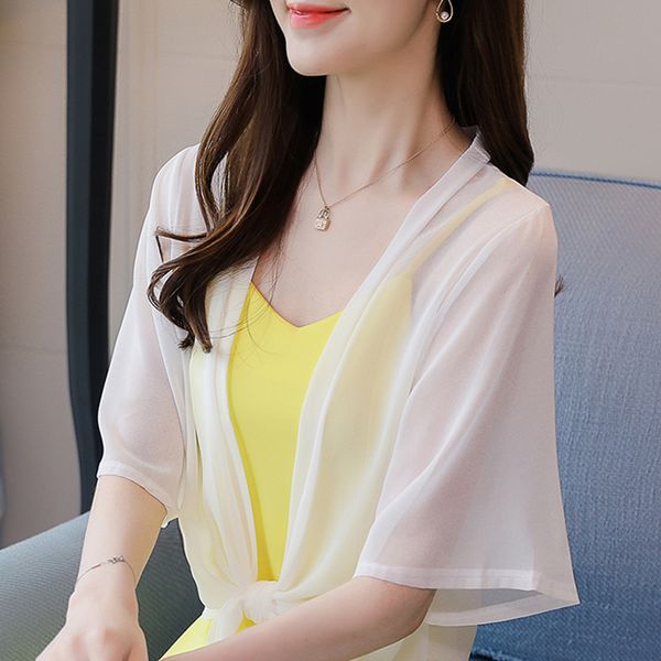 

blusas mujer de moda 2020 flare short sleeve blouse women summer short white blouse women v-neck chiffon shirt d13