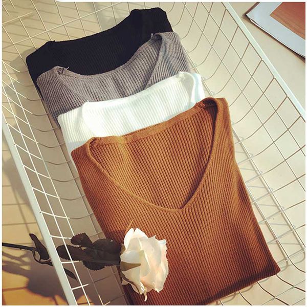 

womens sweaters designer sweater spring autumn v neck knitted pullovers slim knitting sweater solid color jumpers feminina women sweater, White;black