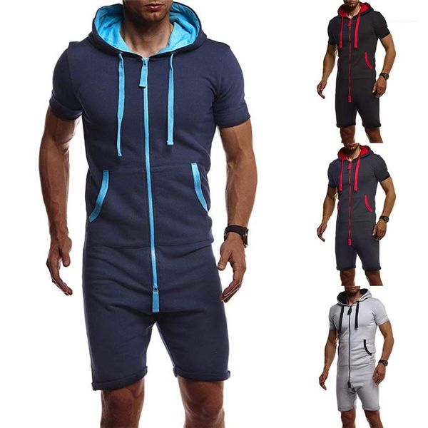 

short sleeve homme clothes designer mens jumpsuits one piece pajama streetwear hoodies overalls casual solid color jumpsuit, Black