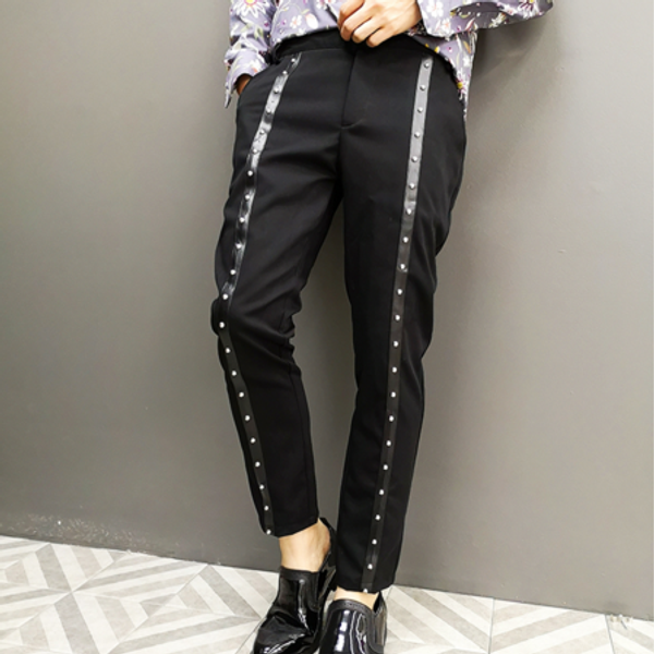 

fashion rivet pencil trousers night club singer stage clothing men streetwear hip hop punk gothic casual black harem pants male