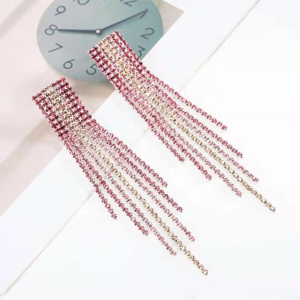 

wholesalechains tassel dangle earrings for women luxury colorful diamonds tennis chain designer chandelier earrings wedding engagement gifts, Silver